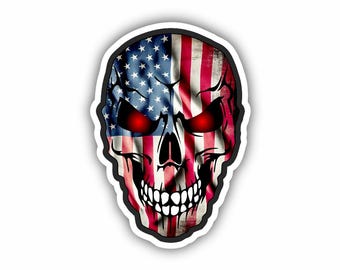 Pegatina de vinilo con calavera y bandera de EE. UU., impermeable para casco