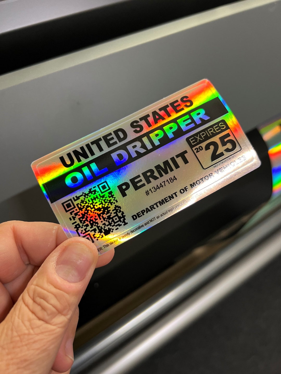 Oil Dripper Permit Holographic Vinyl Car Sticker Decal Etsy