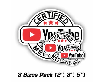 Certified YouTube Mechanic, Hard Hat, Laptop, Water Bottle, Cooler,  Funny, Sticker Decal ,Cute ,Vinyl