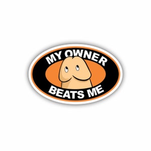 My Owner Beats Me, Hard Hat, Laptop, Water Bottle, Cooler,  Funny, Sticker Decal ,Cute ,Vinyl