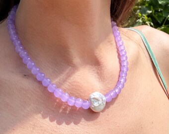 Purple beaded necklace; pearl beaded necklace; trending necklace; baroque pearl necklace; pearl necklace; purple bead necklace; chunky neckl