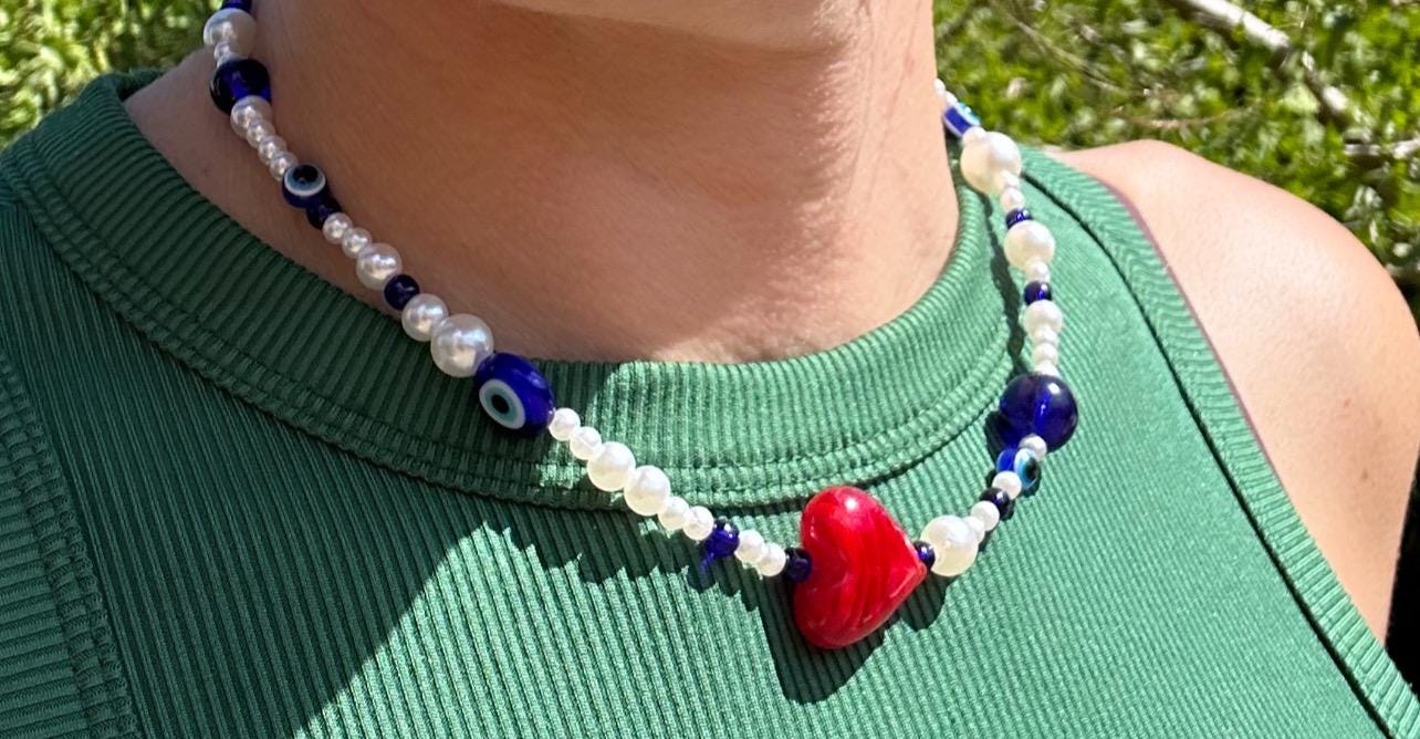 Lucky Eye Necklace; Pearl Necklace; Heart Necklace; Blue