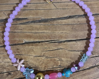 Lilac bead necklace; purple bead necklace; charm necklace; beaded necklace; bead necklace; statement necklace; mismatch necklace; happy neck