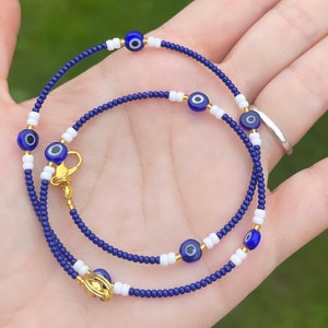 Lucky eye necklace; evil eye necklace; lucky eye choker; Turkish eye necklace; beaded necklace; stacking necklace; y2k necklace; blue eye