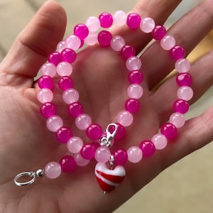 Pink bead necklace; red and pink necklace; heart necklace; red heart necklace; trending necklace; viral necklace; heart bead necklace; heart image 10