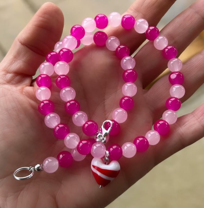 Pink bead necklace; red and pink necklace; heart necklace; red heart necklace; trending necklace; viral necklace; heart bead necklace; heart image 10