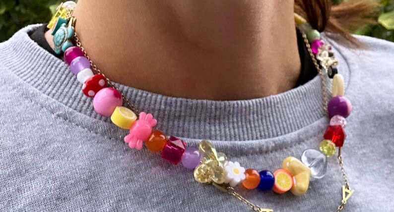 mismatch necklace; mixed bead necklace; colourful necklace; trending necklace; statement necklace; happy necklace; summer necklace; beaded image 2