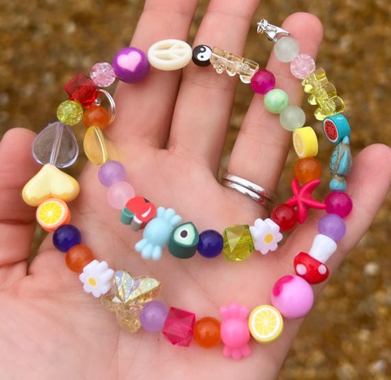 mismatch necklace; mixed bead necklace; colourful necklace; trending necklace; statement necklace; happy necklace; summer necklace; beaded