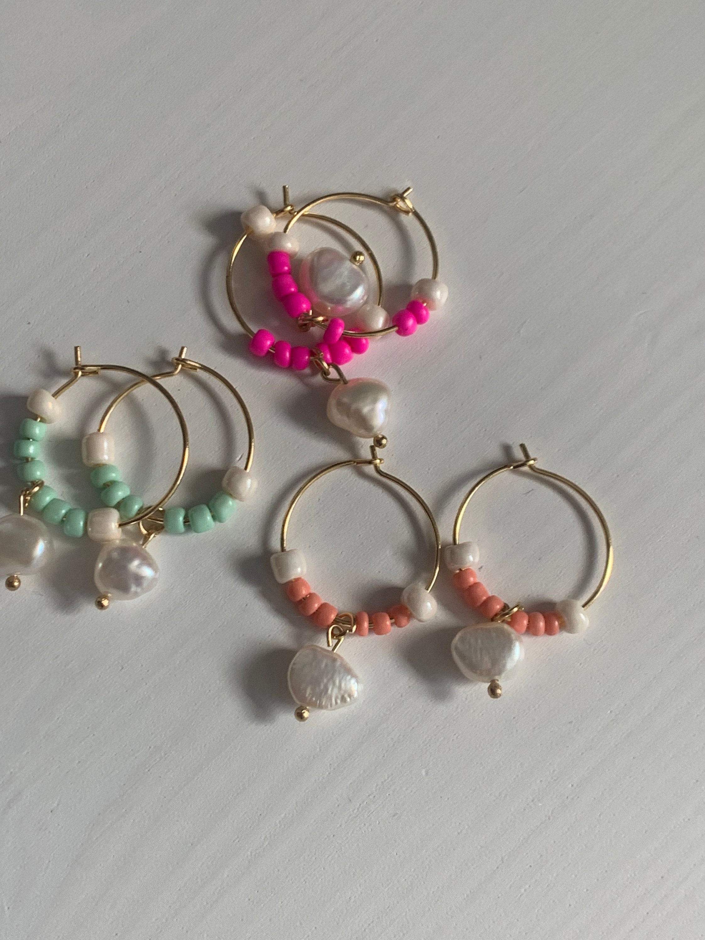 Pearl hoop earrings Freshwater Pearl and glass seed bead Etsy