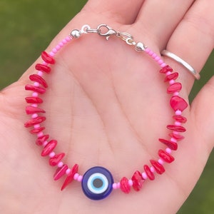 Lucky eye bracelet; aquamarine bracelet; crystal bracelet; crystal chip bracelet; evil eye bracelet; y2k bracelet; statement bracelet; beads