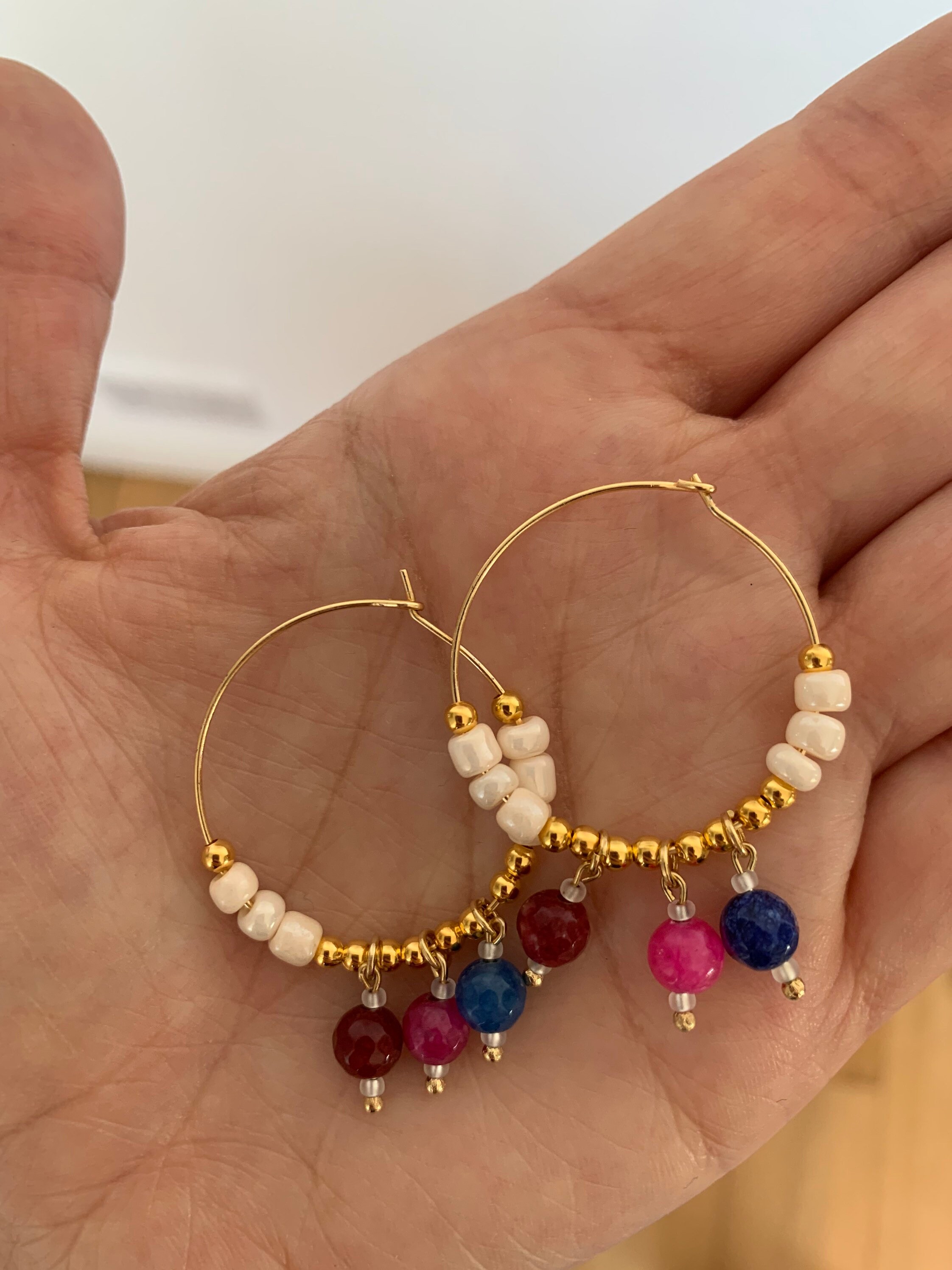 Jade hoops coloured jade hoop earrings hoop earrings beaded Etsy