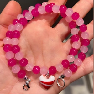 Pink bead necklace; red and pink necklace; heart necklace; red heart necklace; trending necklace; viral necklace; heart bead necklace; heart image 2