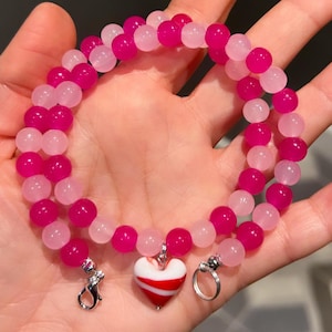 Pink bead necklace; red and pink necklace; heart necklace; red heart necklace; trending necklace; viral necklace; heart bead necklace; heart image 3