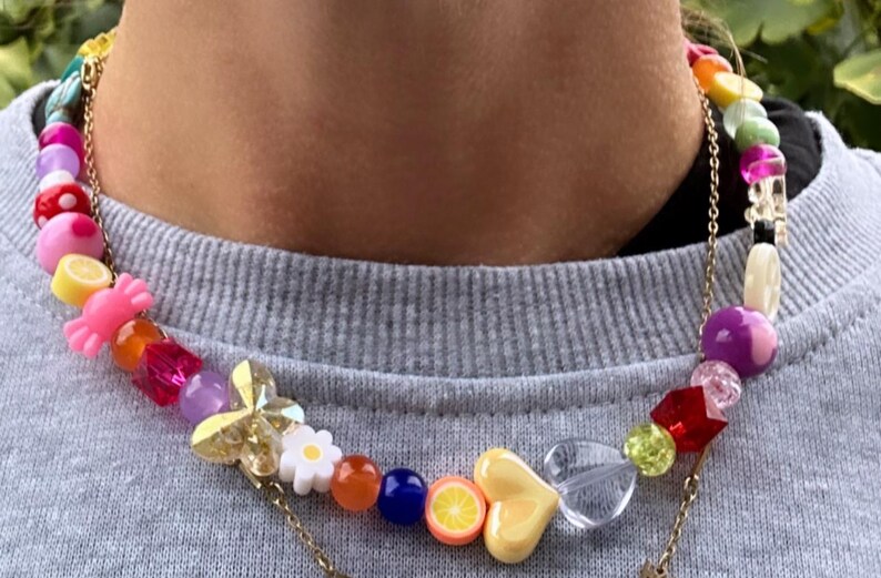 mismatch necklace; mixed bead necklace; colourful necklace; trending necklace; statement necklace; happy necklace; summer necklace; beaded image 9