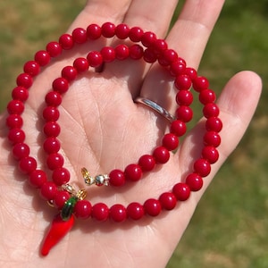Red coral necklace; red chilli necklace; chilli necklace; trending chilli necklace; summer necklace; red beaded necklace; coral necklace;