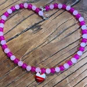 Pink bead necklace; red and pink necklace; heart necklace; red heart necklace; trending necklace; viral necklace; heart bead necklace; heart image 9