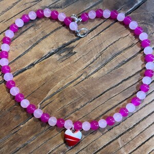 Pink bead necklace; red and pink necklace; heart necklace; red heart necklace; trending necklace; viral necklace; heart bead necklace; heart image 7