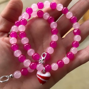 Pink bead necklace; red and pink necklace; heart necklace; red heart necklace; trending necklace; viral necklace; heart bead necklace; heart image 1