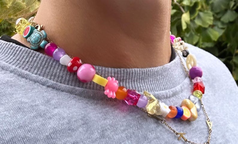 mismatch necklace; mixed bead necklace; colourful necklace; trending necklace; statement necklace; happy necklace; summer necklace; beaded image 3