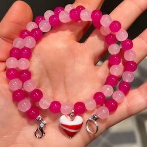 Pink bead necklace; red and pink necklace; heart necklace; red heart necklace; trending necklace; viral necklace; heart bead necklace; heart image 5