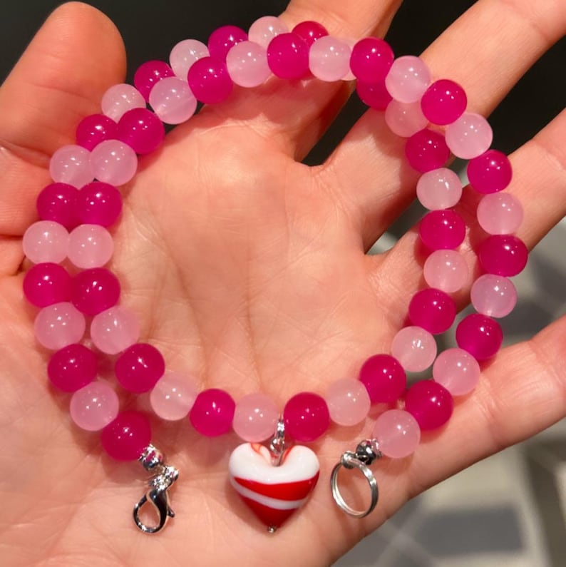 Pink bead necklace; red and pink necklace; heart necklace; red heart necklace; trending necklace; viral necklace; heart bead necklace; heart image 5