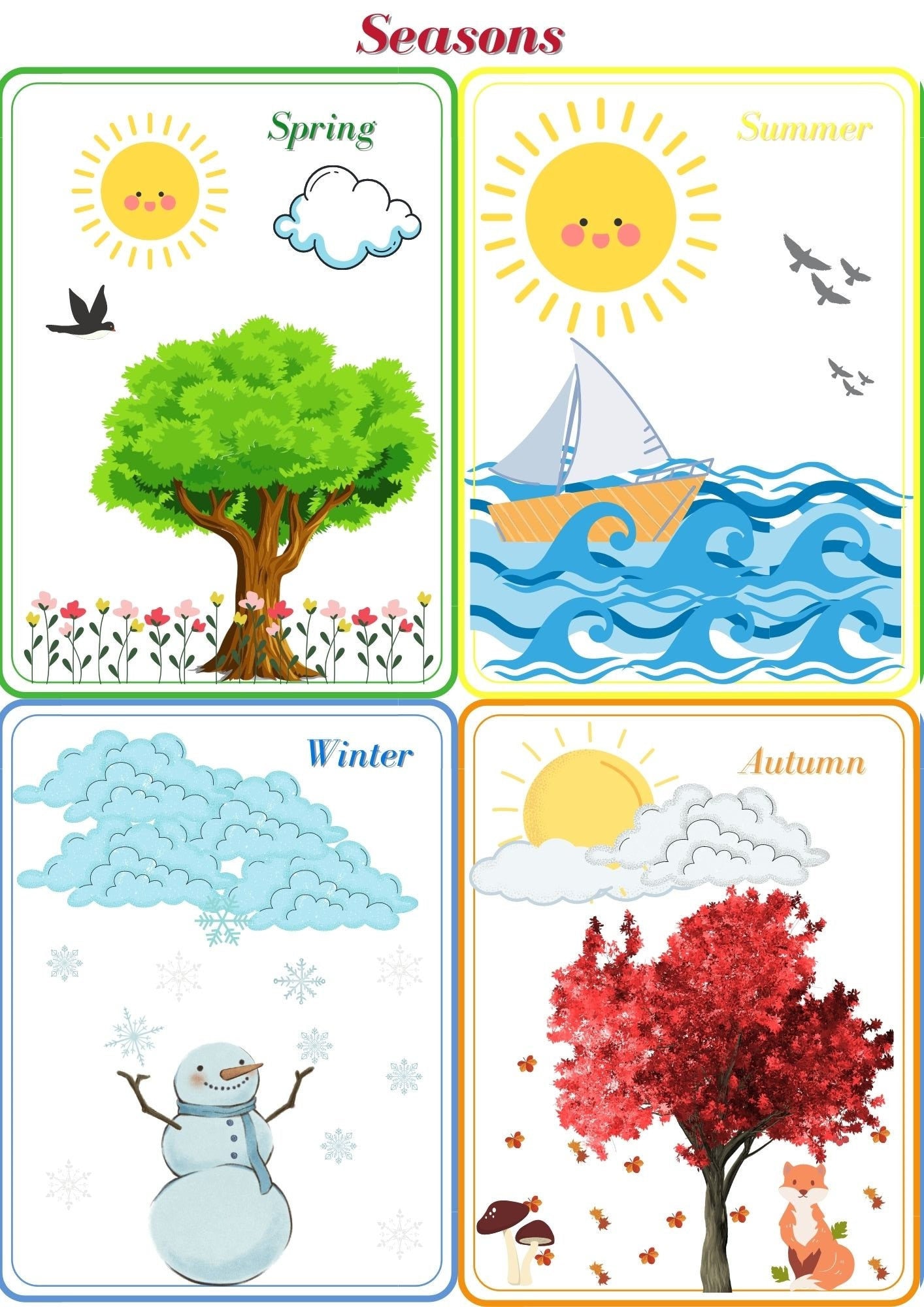 Seasons Flashcards for Kids. Seasons activities