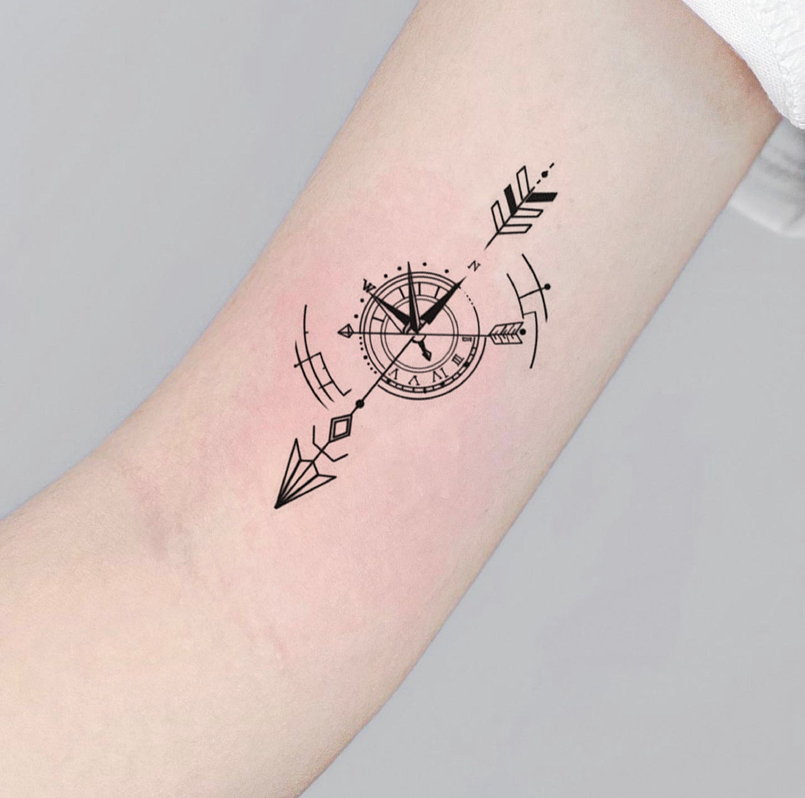 Arrow With Compass Temporary Tattoo, Fake Tattoo, Black Tattoo, Tattoo  Sticker, Hand Draw Design, Flash Tattoo, Tattoo Lovers Gift - Etsy