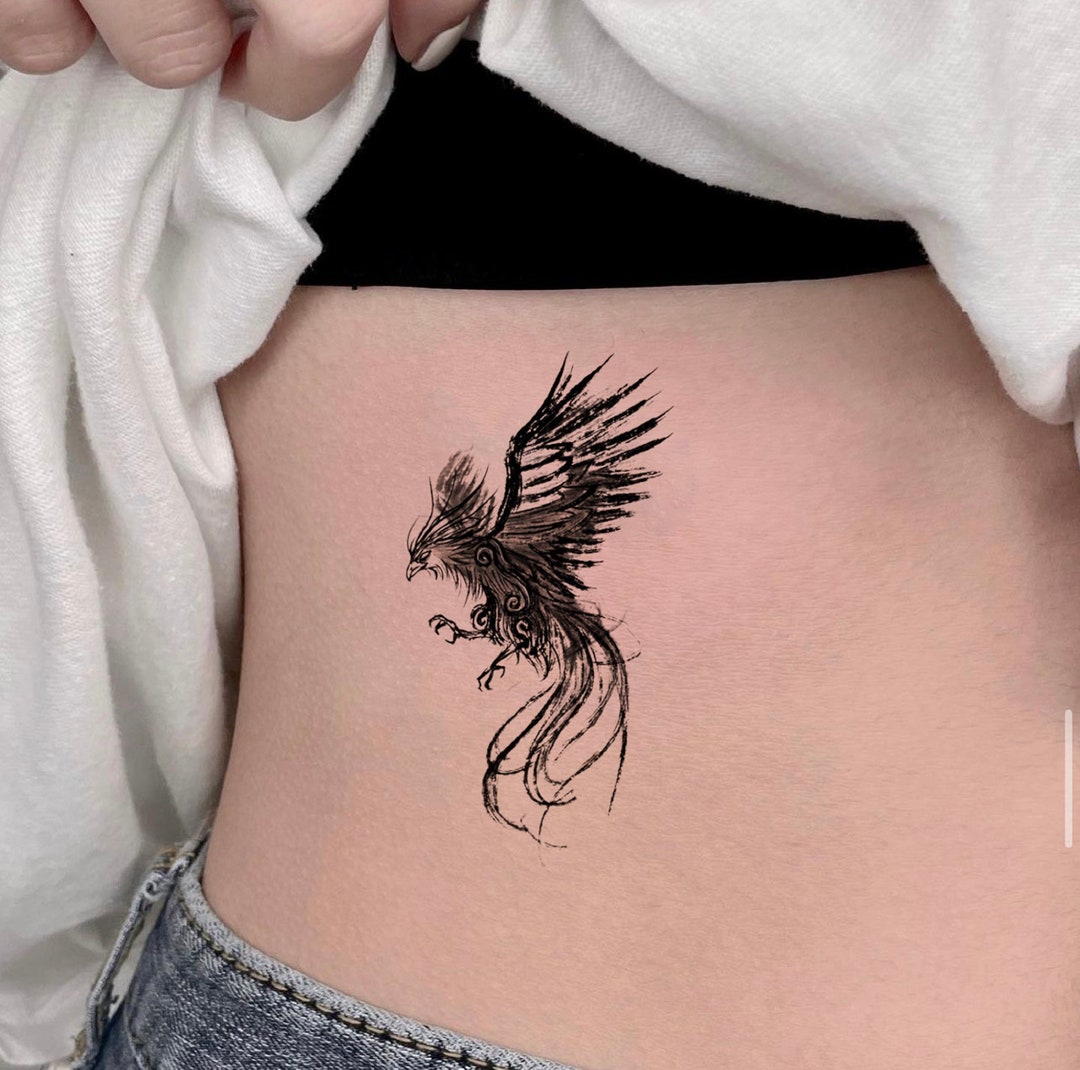 Powerful Phoenix Temporary Tattoo Phoenix Fake Tattoo Black Etsy
