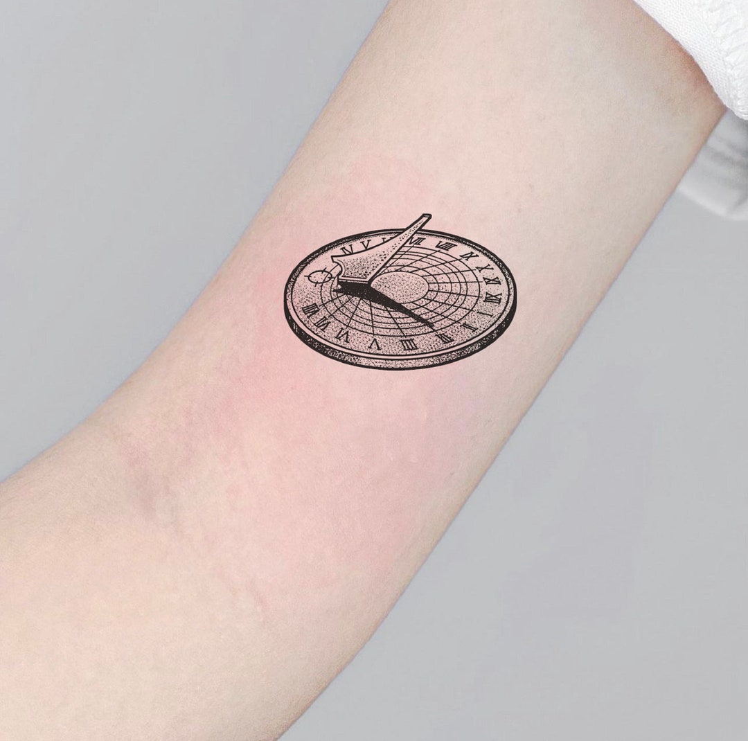 Sundial Temporary Tattoo Fake Tattoo Black Tattoo Tiny Etsy