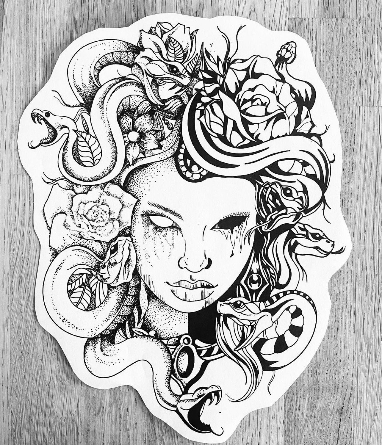 Pack of 3 Tattoo Medusa Temporary Tattoo Fake Tattoo Black - Etsy Norway