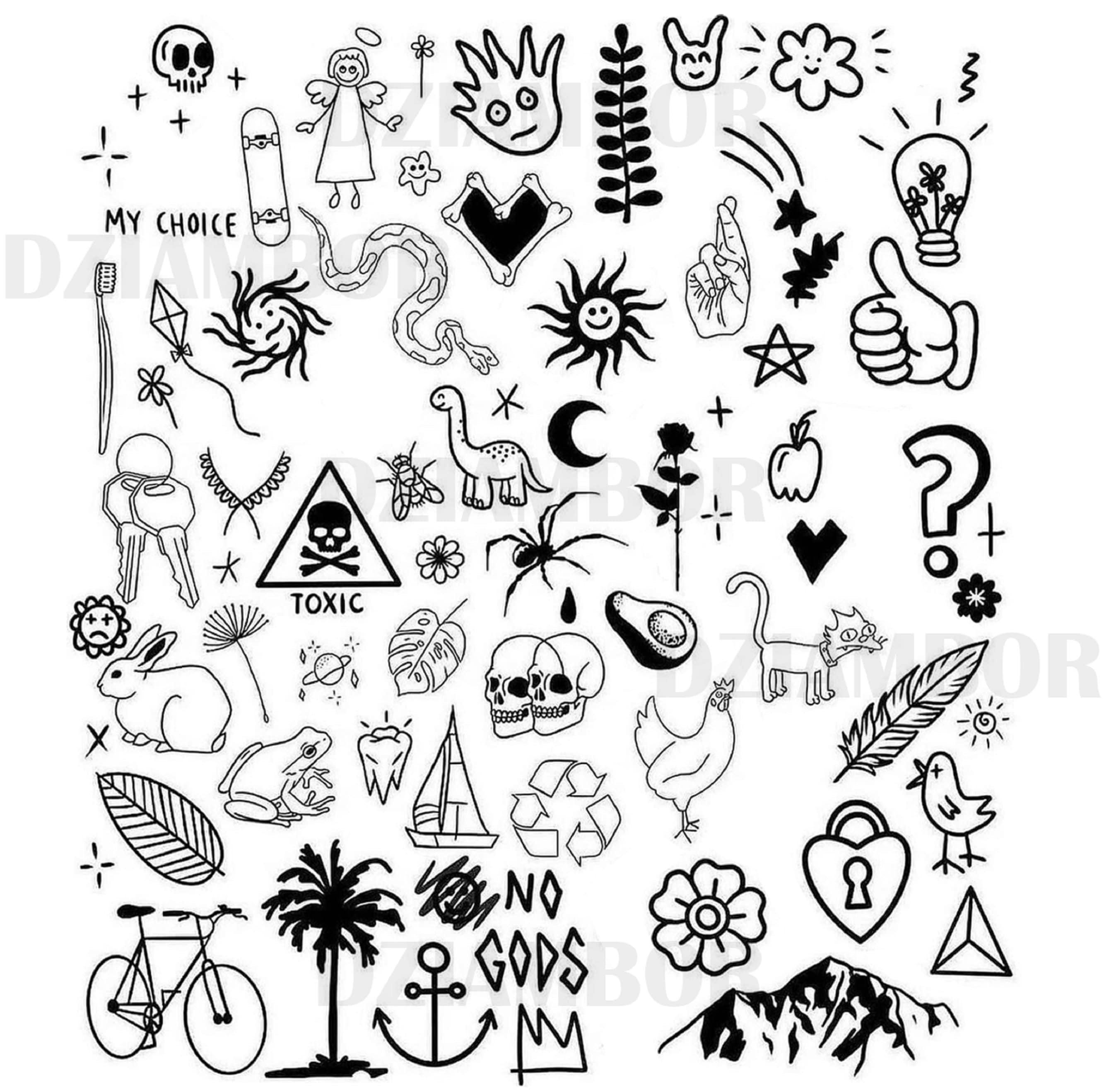 Small tattoo set sticker design pack flash tattoo continuous  wall  stickers animal flower nubes  myloviewcom