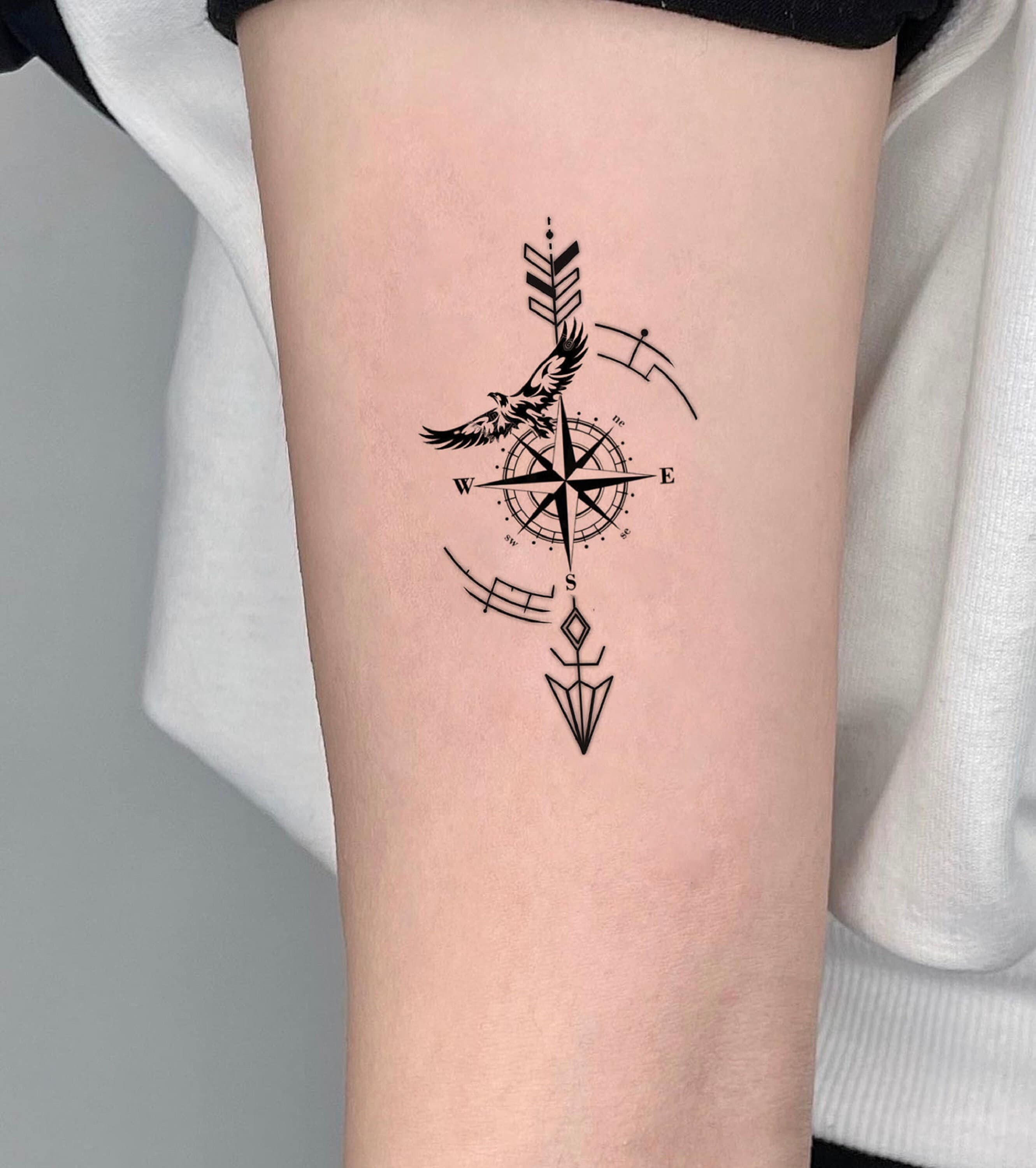 Waterproof Temporary Tattoo Sticker Blue Compass Arrow Unicorn Tattoos –  Temporary Tattz