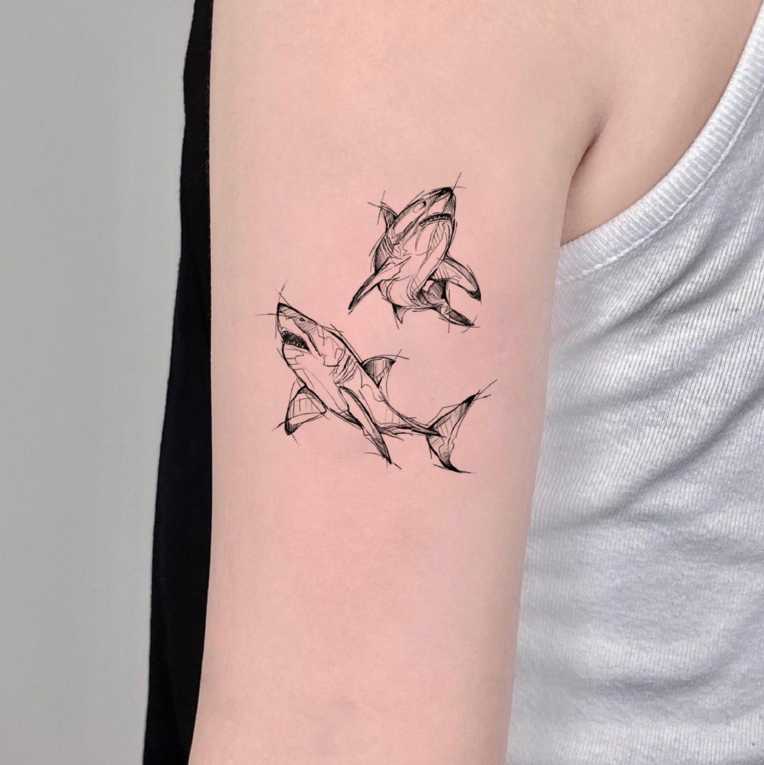 2x Temporäres Hai Tattoo – Ca. 20x15 Cm, Hält 4-6 Tage, Einfach Mit Wasser Anwenden