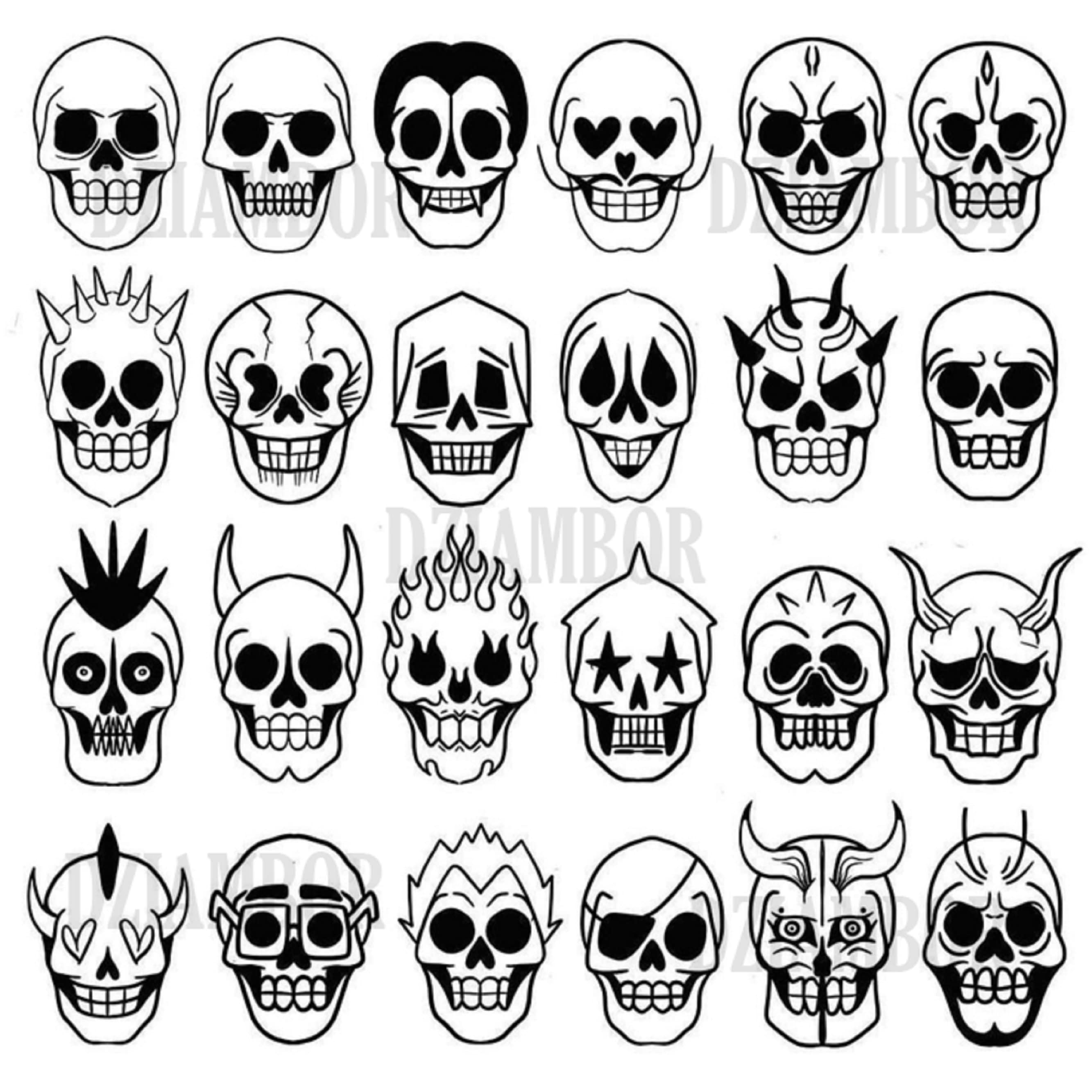 Skull Tattoo Sheet Mini Tattoo Trial Black Tattoo Flash - Etsy Norway