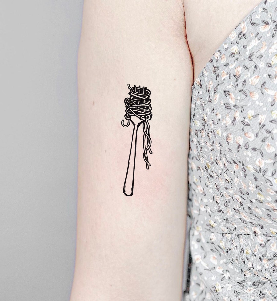 Spaghetti Fork Temporary Tattoo Fake Tattoo Black Tattoo Etsy
