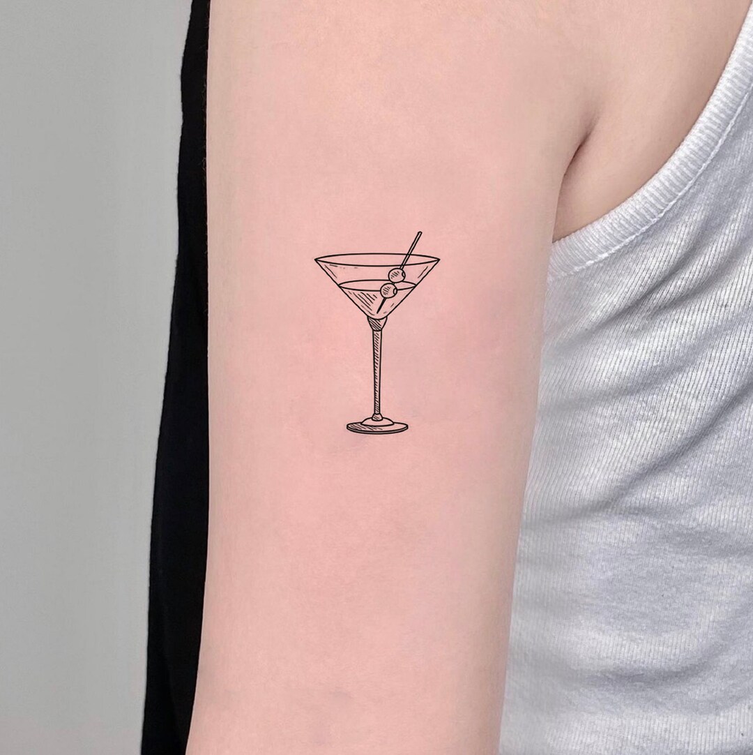 Martini Cocktail Temporary Tattoo, Fake Tattoo, Vintage Tattoo, Black