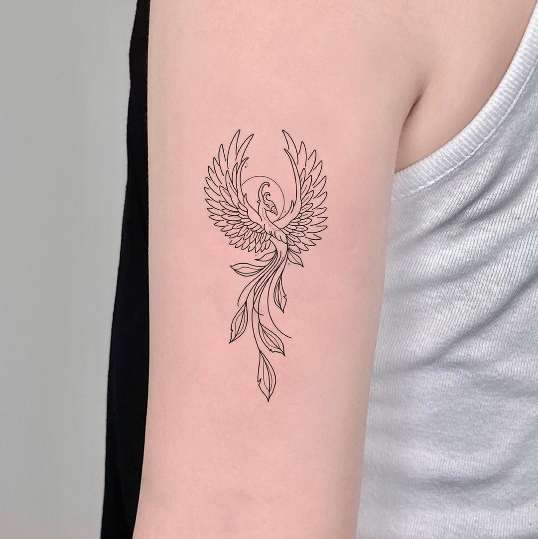 Phoenix Temporary Tattoo, Phoenix Rising Tattoo, Fake Tattoo, Black ...