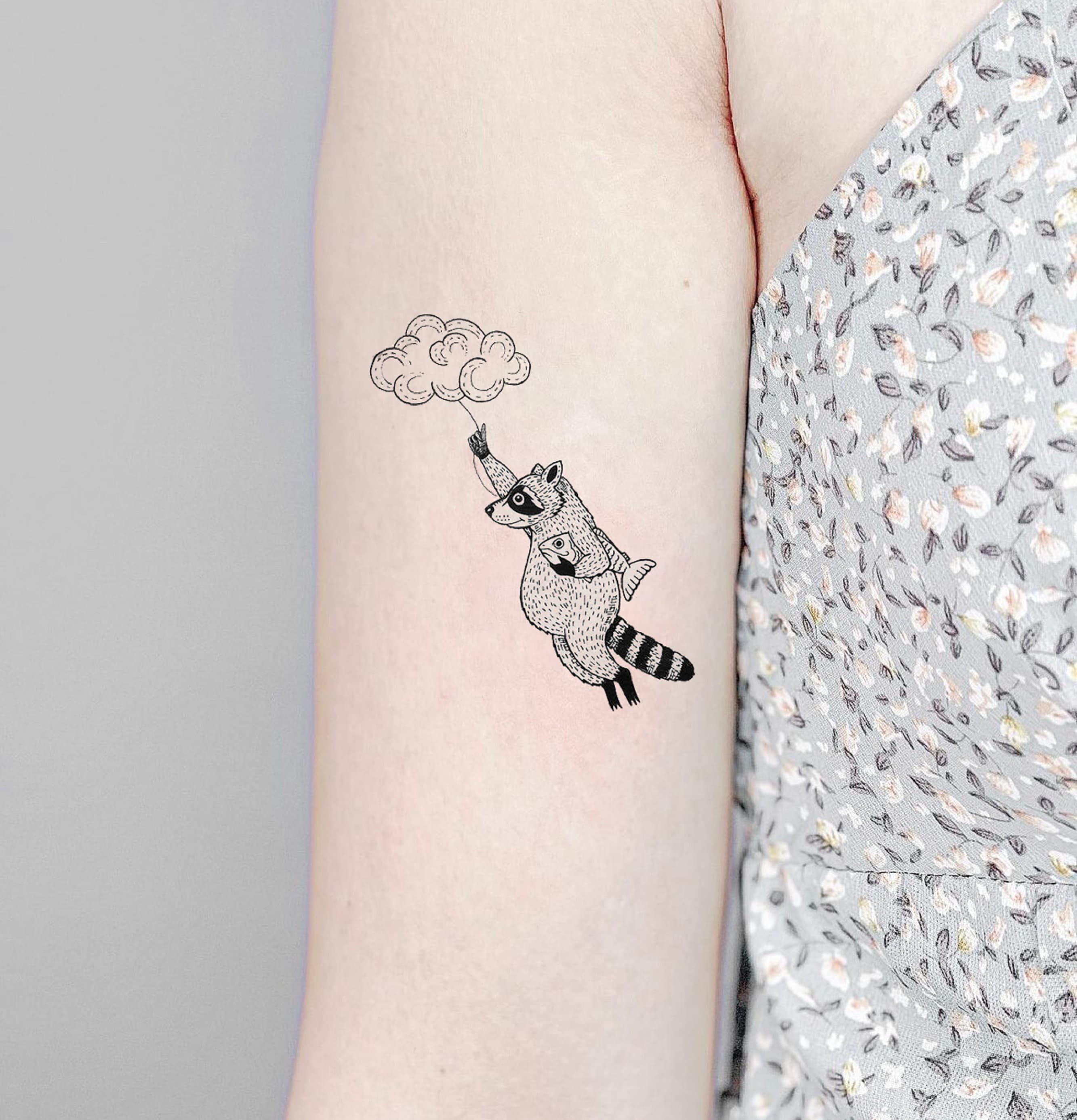 Fake Raccoon Black Waterproof Arm Koala Tattoos Stickers Sketch Body Art  Cartoon Tatto Temporary Wrist Makeup Tips Tattoo Decals - Temporary Tattoos  - AliExpress
