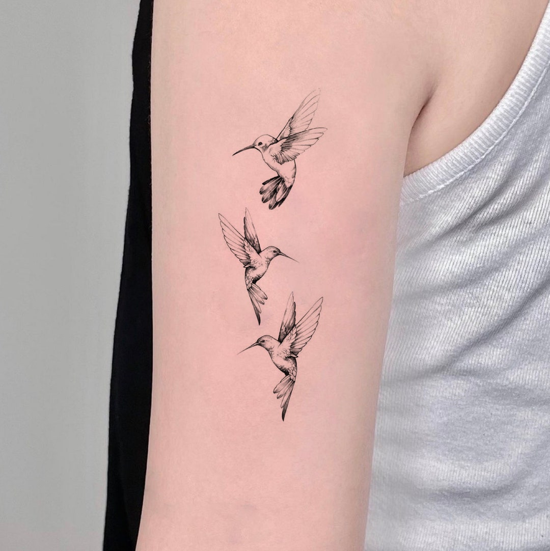 Pack of 3 Temporary Tattoo, Hummingbird Tattoo, Fake Tattoo, Black