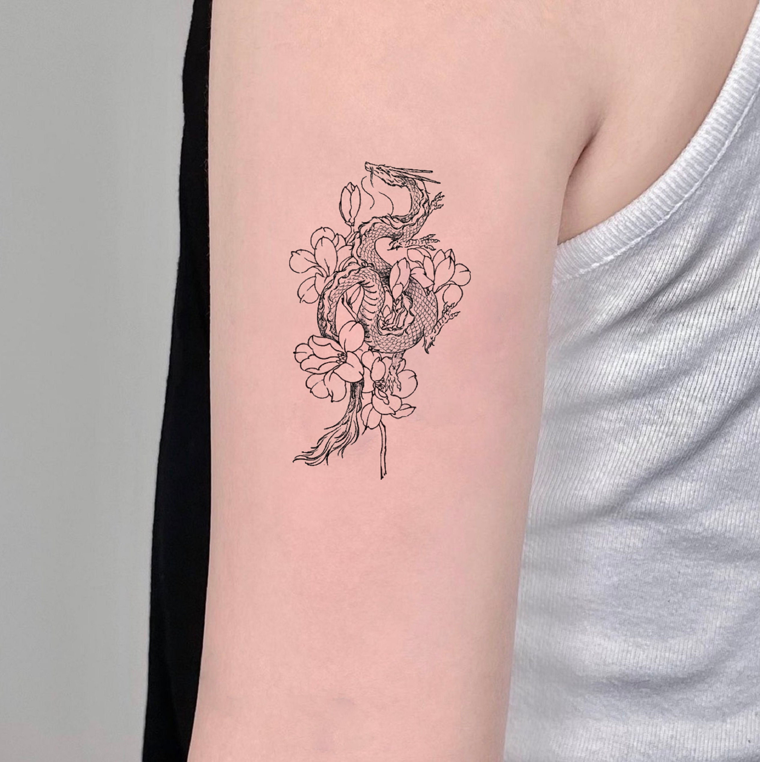 Pack of 3 Dragon Temporary Tattoo, Dragon With Flower Fake Tattoo, Tiny  Tattoo, Meaningful Tattoo, Feminine Tattoo, Flash Tattoo 