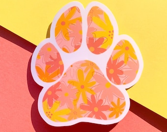 Dog Sticker - Floral Paw Print Sticker, Dog Sticker, Waterproof Sticker, Dog Lover, Floral Print Sticker, Gift for Dog Lover, Laptop Sticker