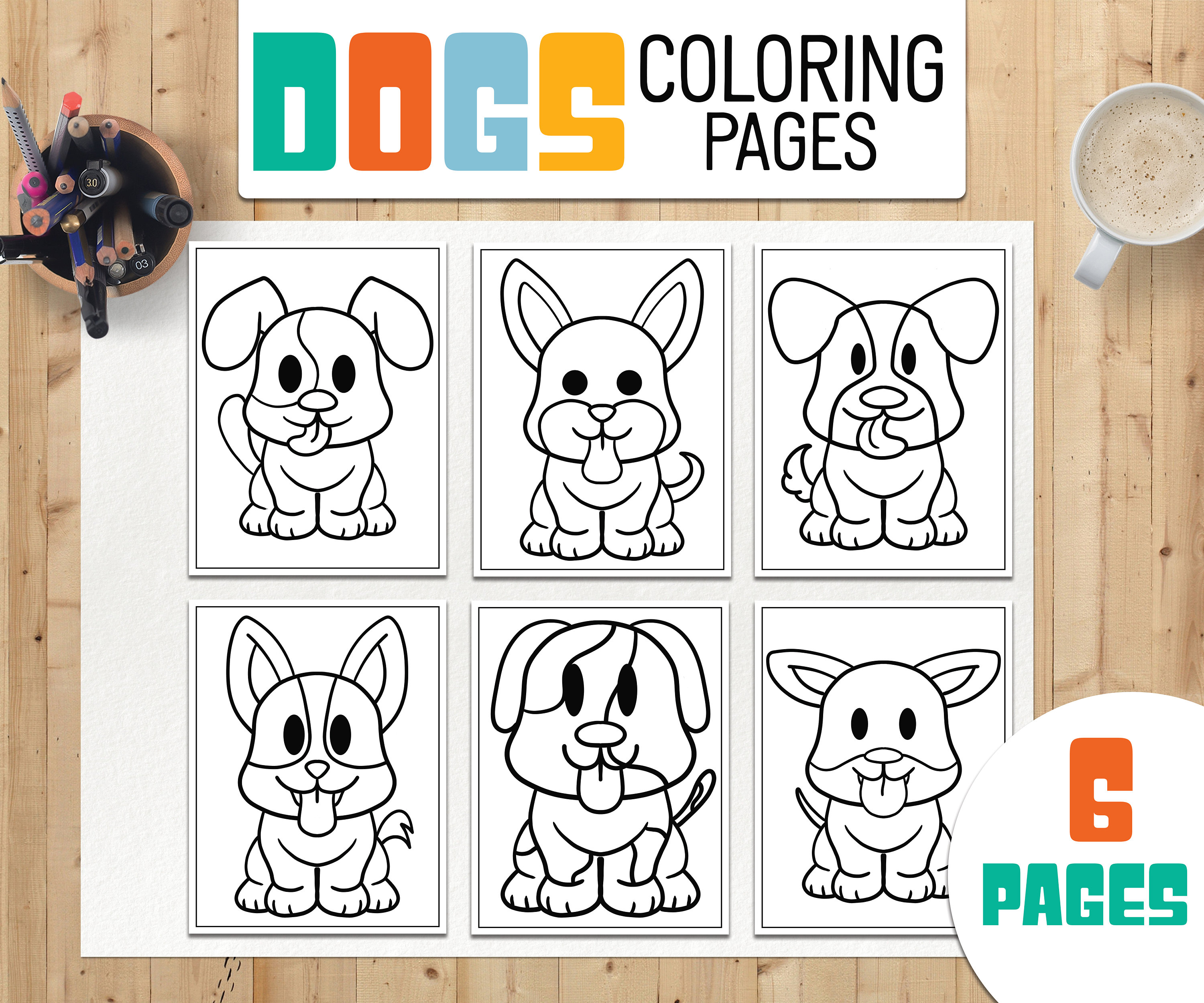 dog coloring pages 6 printable puppy coloring pages for kids etsy