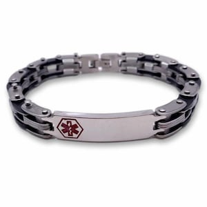 Personalized Stainless Steel with Rubber Medical ID Bracelet for Men - Free Engraving