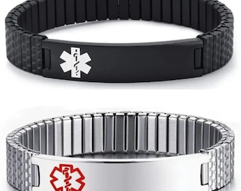 Quality Stainless Steel Stretch Medical ID Bracelet - Free Engraving