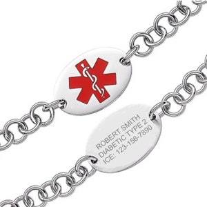 Quality Stainless Steel Oval Medical ID Bracelet- Free Engraving