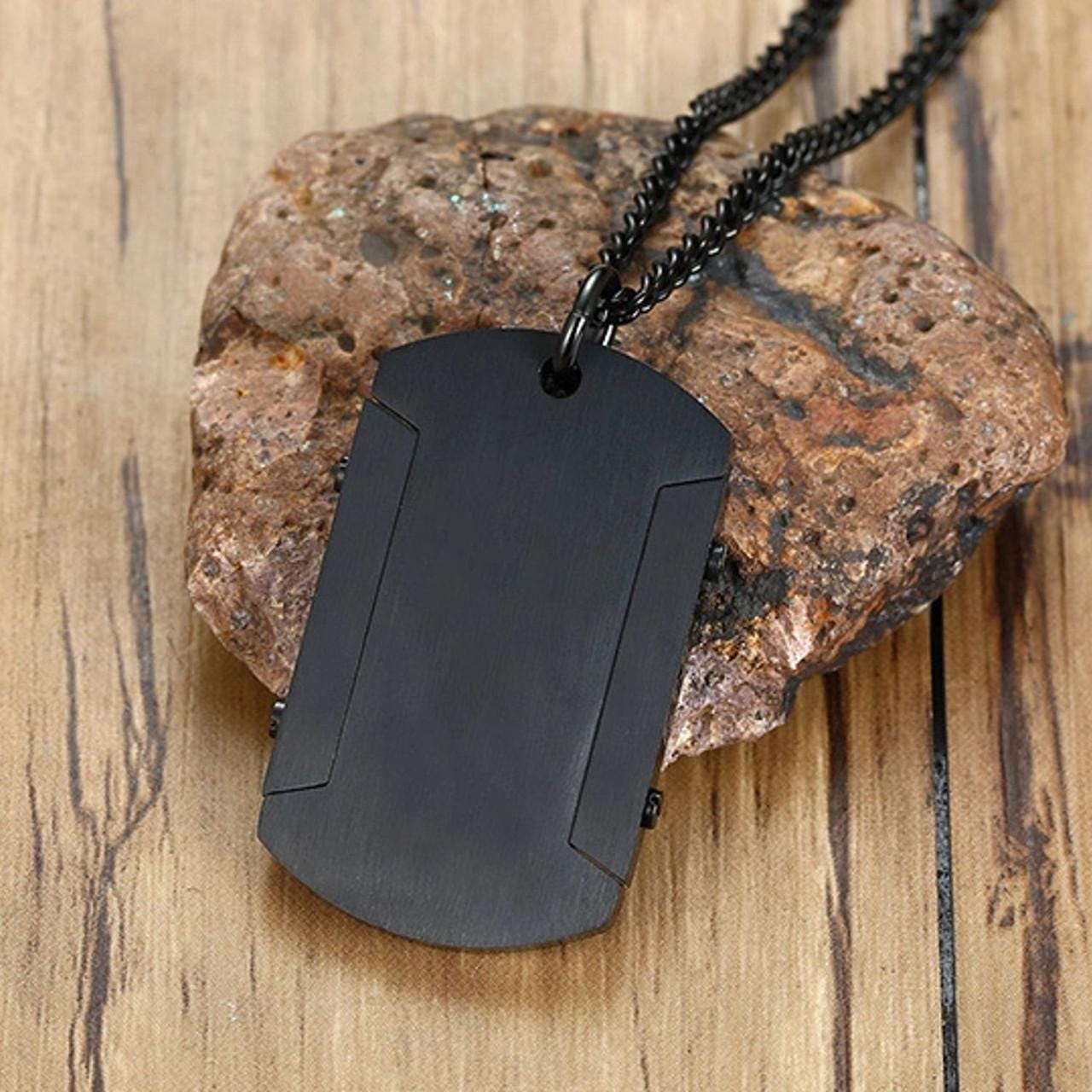 Personalized Black Stainless Steel Medical Alert Necklace – Dog Tag ...