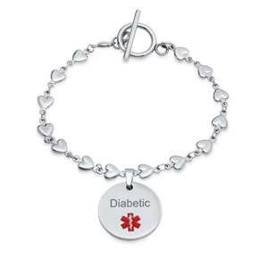 Personalized Stainless Steel Medical ID Bracelet With Heart- Free engraving