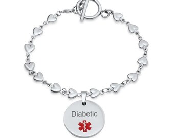 Personalized Stainless Steel Medical ID Bracelet With Heart- Free engraving