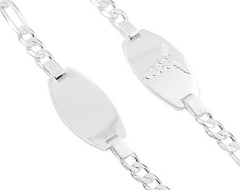 Sterling Silver Medical Alert Bracelet: Custom Engraved Figaro Chain