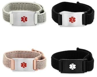 Personalized Quality Medical ID Bracelet With Adjustable Lightweight Nylon Strap- Free Engraving